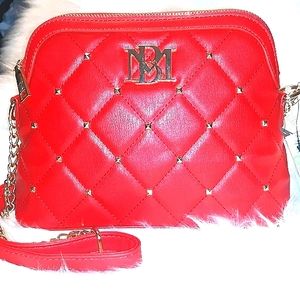 NWT☆BADGLEY MISCHKA☆Red Quilted Crossbody Dome studded Satchel☆Gorgeous!!!